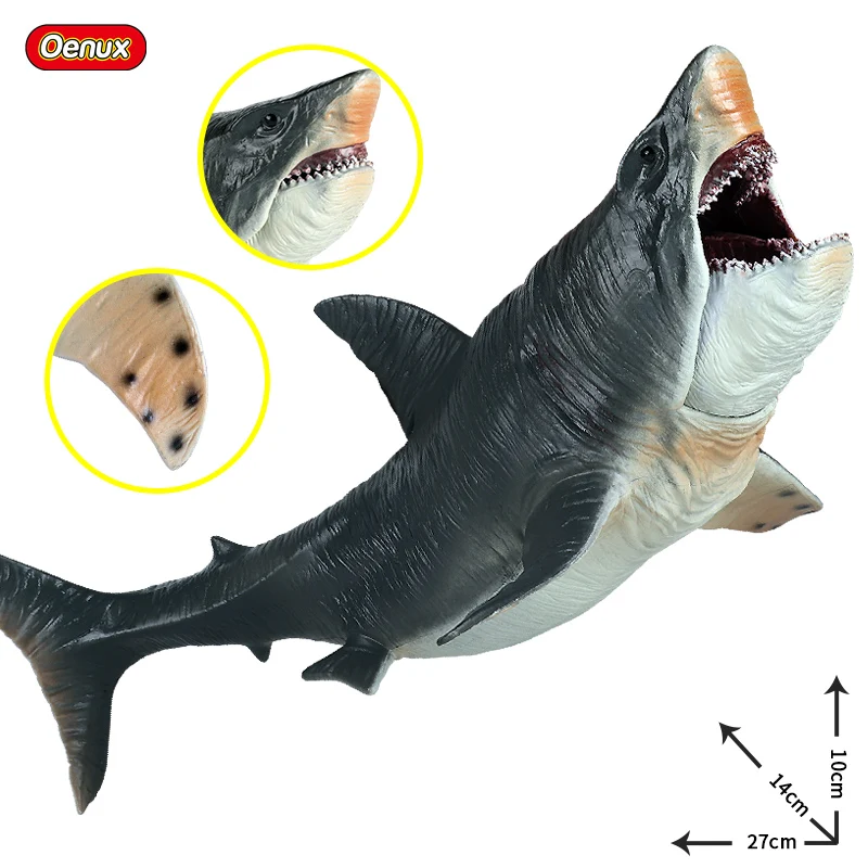 oenux oceano selvagem megalodon helicoprion figura de ação vida marinha animais boca aberta grande tubarão modelo pvc brinquedo crianças presente