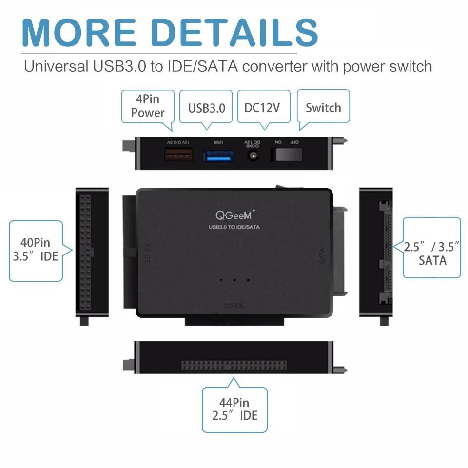 Cena QGeeM SATA na USB adapter IDE USB 3.0 Sata 2.5 3.5 napęd dysku twardego HDD SSD konwerter USB IDE SATA na USB SATA kabel adapter