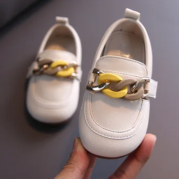 

2020 Autumn New Solid Color Metal Chain Children's Casual Shoes Baby Boys Loafers Girls Leather Shoes