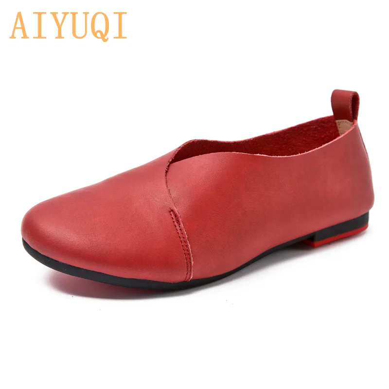 Женские нескользящие туфли AIYUQI из натуральной кожи на плоской подошве большие