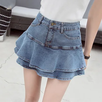 

Women Denim Shorts Skirt Female A-line High Waist Jeans Mini Skirt Casual All Match Elastic Ball Retro Summer 2020 Streetwear