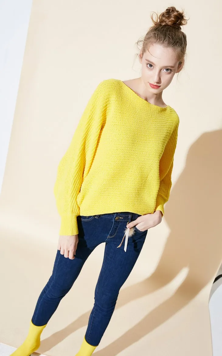 Vero Moda стиль Ins женские с открытыми плечами круглый вырез Чистый свободный крой вязать | 318413553