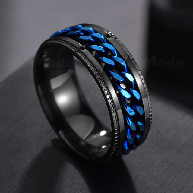 Metal Cool Rotatable Men Ring High Quality Spinner Chain  Stainless Steel Punk  Rings Fashion Women Jewelry for Party Gift