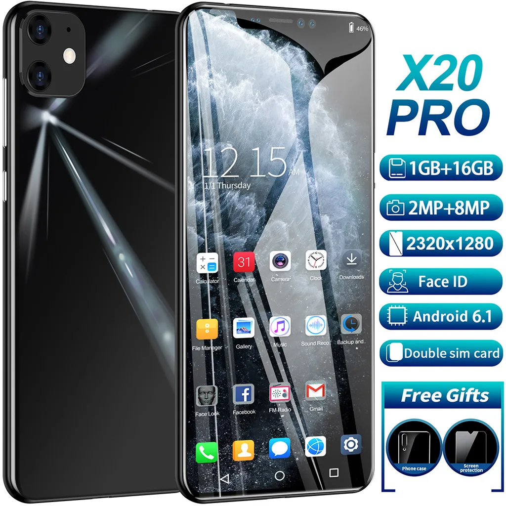 Смартфон X20 PRO четырехъядерный 6,1 дюймов камера Android 6,1 1G+ 16G gps 3g мобильный телефон ЕС лучший подарок