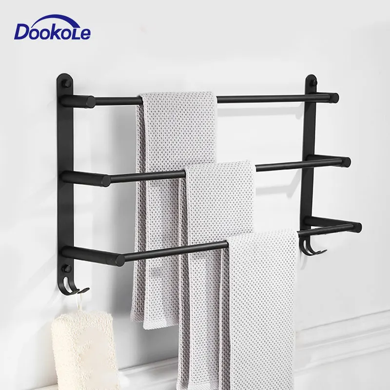 COLUM Stretchable 3-Tier Towel Bar Stretchable Stainless Steel Towel Bar 3-Tier Flexable Wall Mount Bathroom Rack