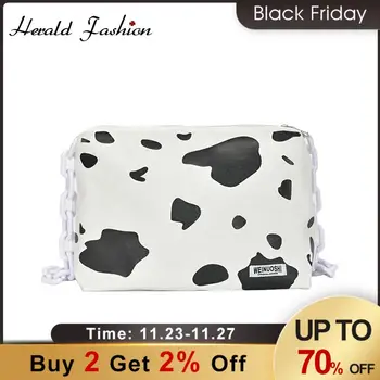 

Retro PU Leather Women Baguette Shape Handbags Fashion Milk Cow Pattern Ladies Underarm Shoulder Bags Girls Cute Messenger Bag