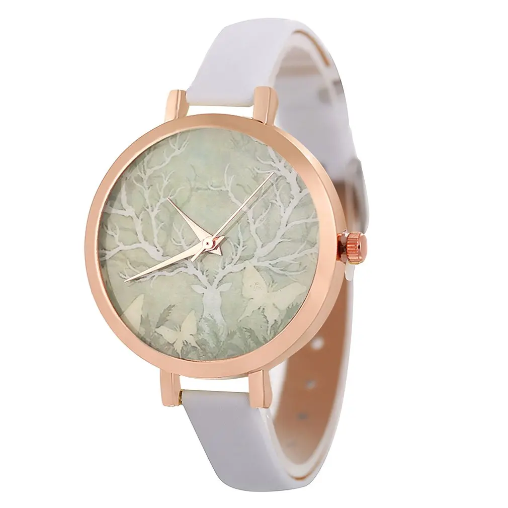

Fashion Style Women Watchband Leather Strap Watch Band Wristwatch Strap Analog Quartz Dial Rose Gold Case