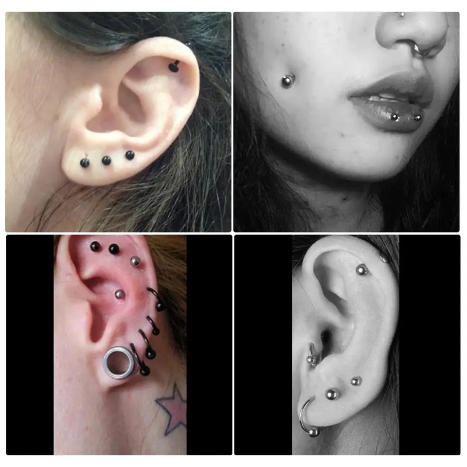 Kit Piercing Labret 16G Acier Chirurgical – Barres 6/8/10/12 Mm – Zircon Cubique – Pour Lèvre, Tragus, Helix