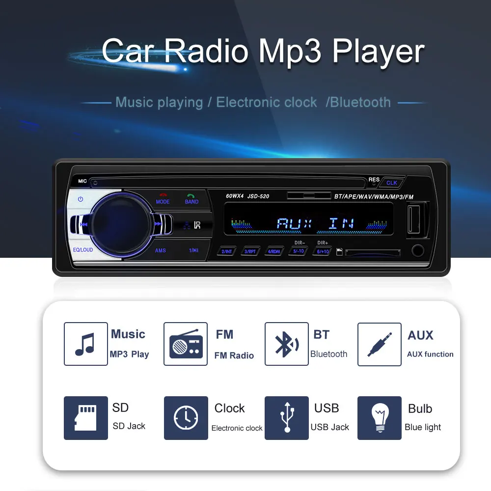 Авторадио 12 в Bluetooth V2.0 JSD520 автомобильный стерео In-dash 1 Din FM Aux вход приемник SD USB MP3 MMC WMA автомобильный Радио плеер