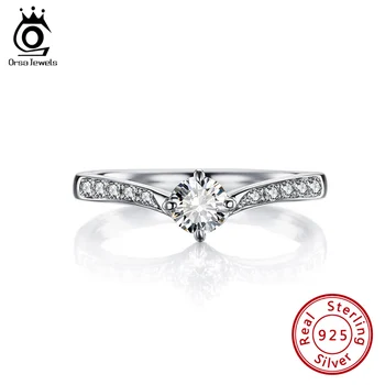 

ORSA JEWELS S925 Women Zircon Shining Rings Pure Sterling Silver Marriage Engagement Ring Valentine's Day Gift Jewelry SR194