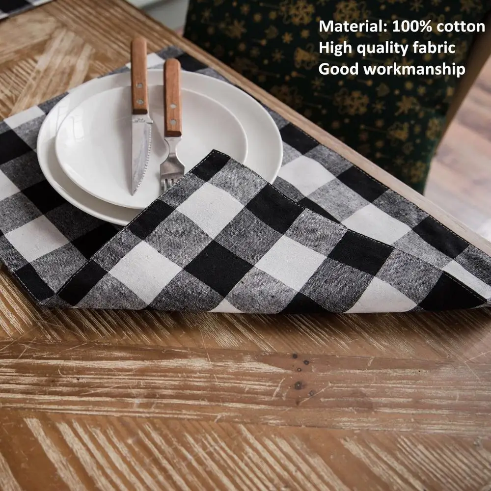  check buffalo plaid cotton table runner modern black and white Table Mat flag Napkin cloth for wedd