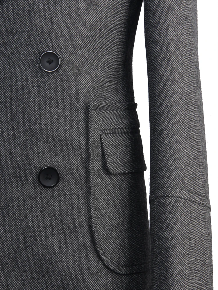 Stylish Polo Coat Tweed Topcoat Dark Grey Nailhead Fashion Designer Long Coat Custom Made Warm Double-Breasted Overcoat