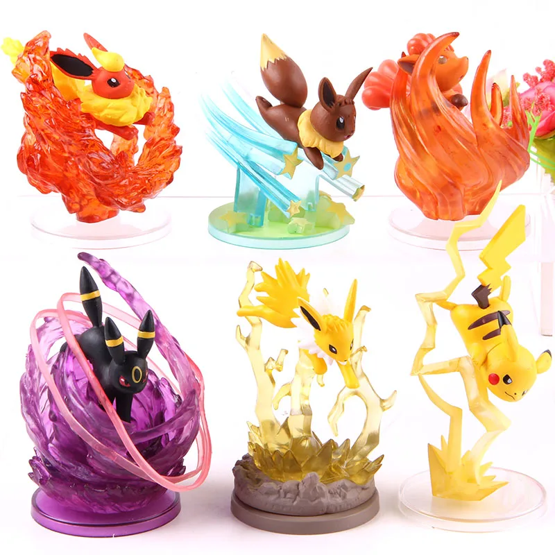 Тапочки в виде персонажа аниме монстров Иви Jolteon Umbreon Vulpix Flareon Собака ПВХ Фигурки статуэтки коллекционные модели игрушечных кукол 6 шт./компл