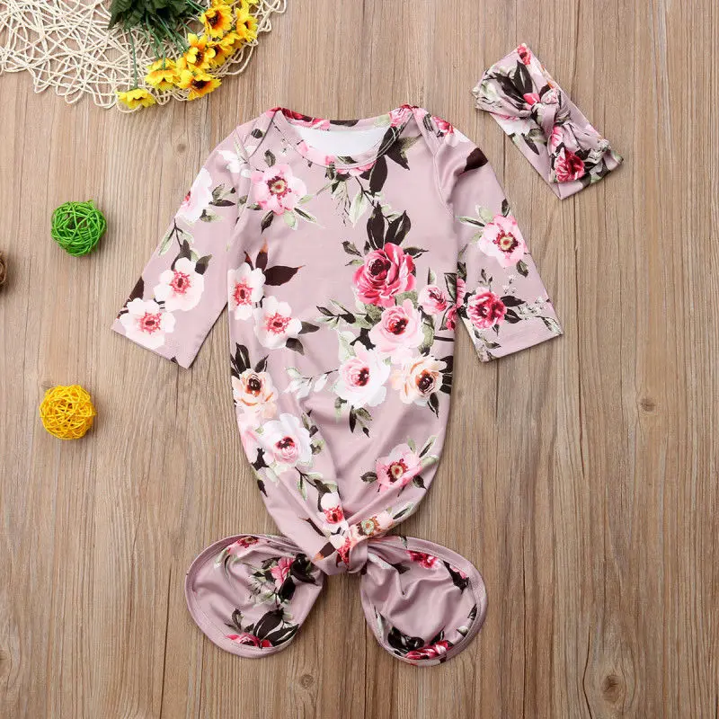 2 предмета, детские одеяла на кровать, одежда для маленьких девочек, хлопковый спальный мешок с цветочным принтом и длинными рукавами, комбинезон, повязка на голову, комплект одежды, 8 цветов