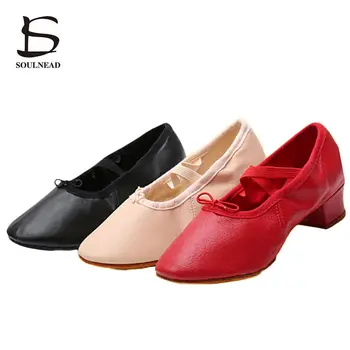 

Ballet Shoes For Girls Leather Sole Dance Shoes Women'S Canvas Square Heel Dancing Shoes Children Practice Ballroom Shoes Kids