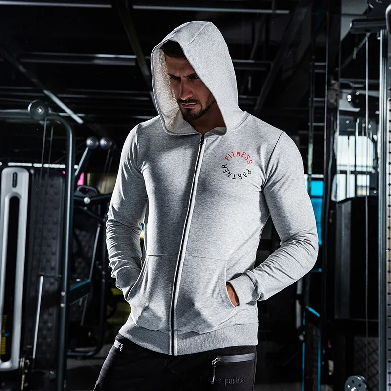 

Spring New Style Muscle Fitness Partners Thin Men's Fitness Training Hoodie Sports Casual Cardigan Coat
