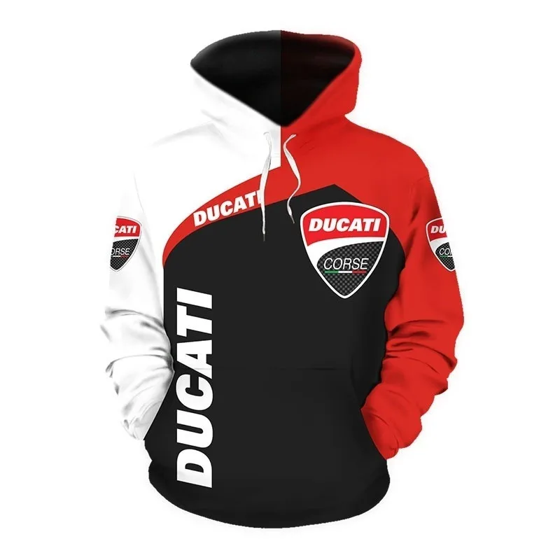 

New 3D digital printed Ducati car logo hooded hoodie plus size couple fashion casual Harajuku men's baseball uniform