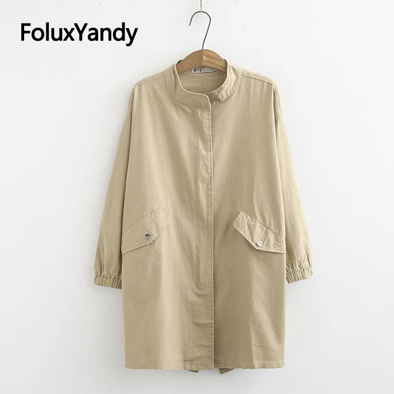 

Stand Collar Autumn Trench 2019 Women Long Coats Casual Loose Long Sleeve Plus Size Trench Coat KKFY3892