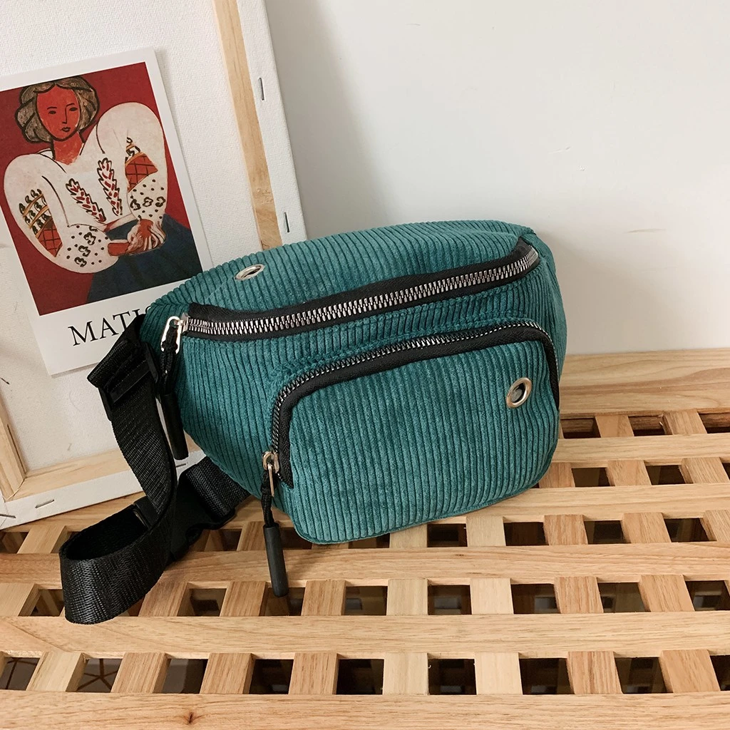 Aelicy Waterproof Waist Bag Men Female Corduroy Functional Money Phone Belt Belt Bag With 2 Zipper Bags Large Capacity 1024