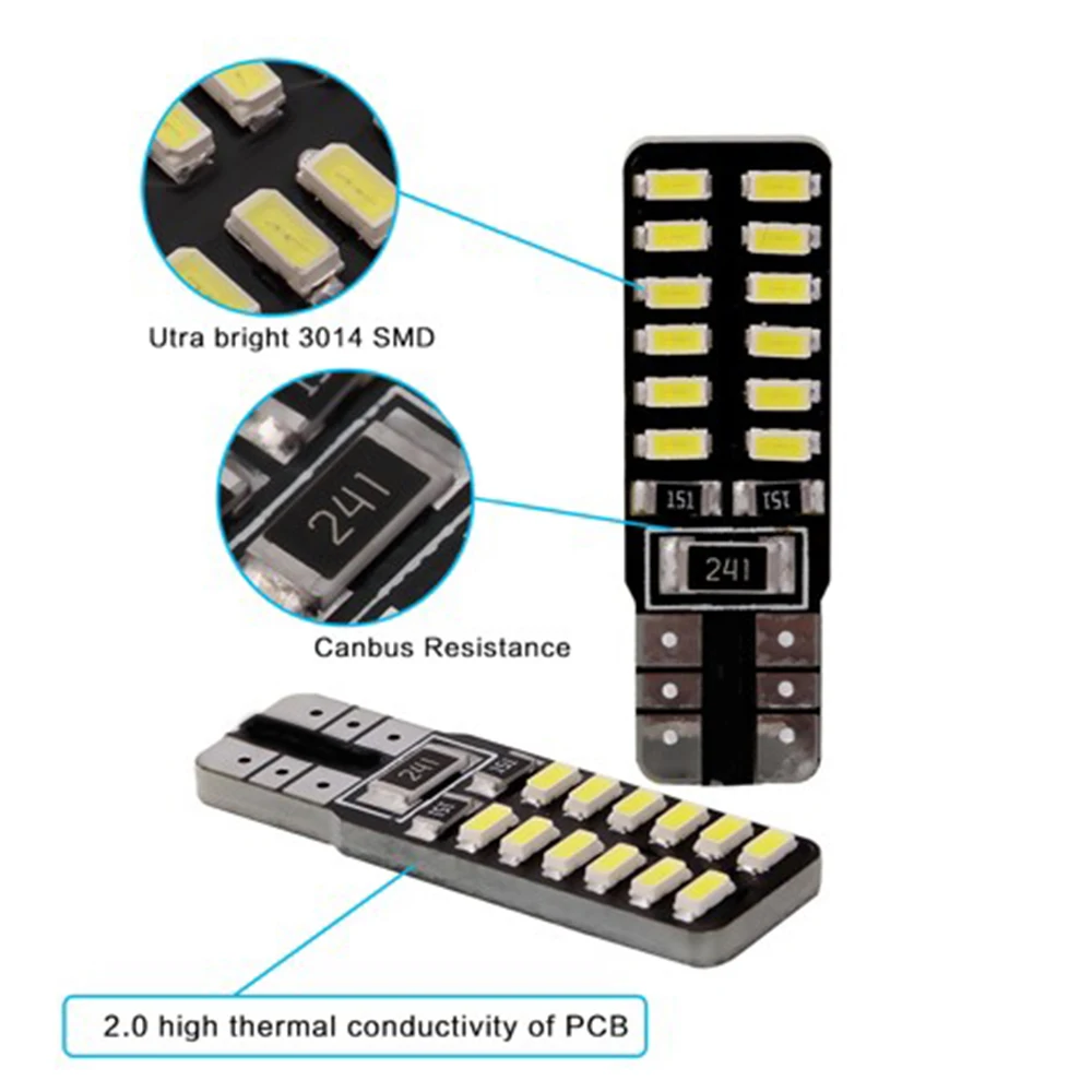 10X Canbus Error Free T10 светодиодный 24smd 3014 Светодиодный Клин светильник лампочка W5W 194 168 2825
