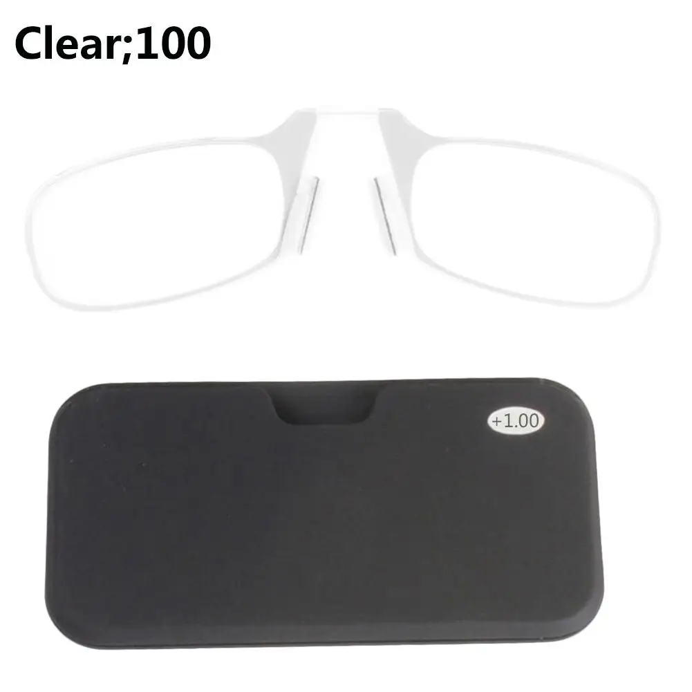 clear100 Зажим для носа, очки для чтения для женщин, очки для пресбиопии по рецепту, мужские очки с небольшой оправой, чехол для телефона, карты+ 1,0, 1,5, 2,0, 2,5, 3,0 - Цвет оправы: clear100
