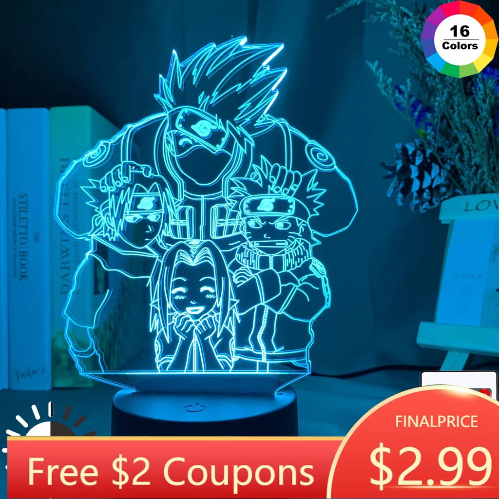 

Anime 3d Lamp Naruto Uzumaki Kids Led Night Light Team 7 Kakashi Hatake Child Bedroom Decor Colorful Nightlight Sasuke Uchiha