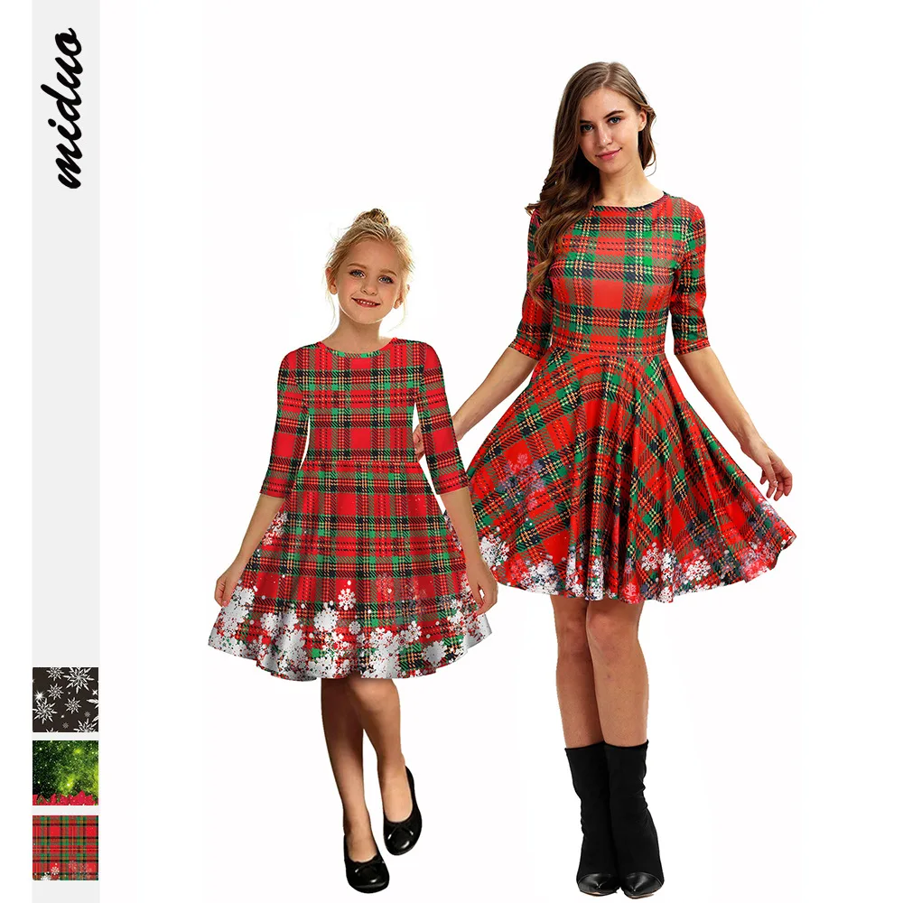 

Christmas Digital Printing Parent-Child Matching Outfit Half-Sleeve Shirt Dress Fashion Fan Mother-Daughter Matching Outfit