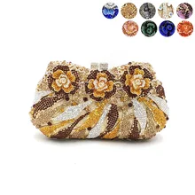 Luxury Bridal party purse women evening party handbag fashion diamonds wedding crystal clutches rose flower crystal purses
