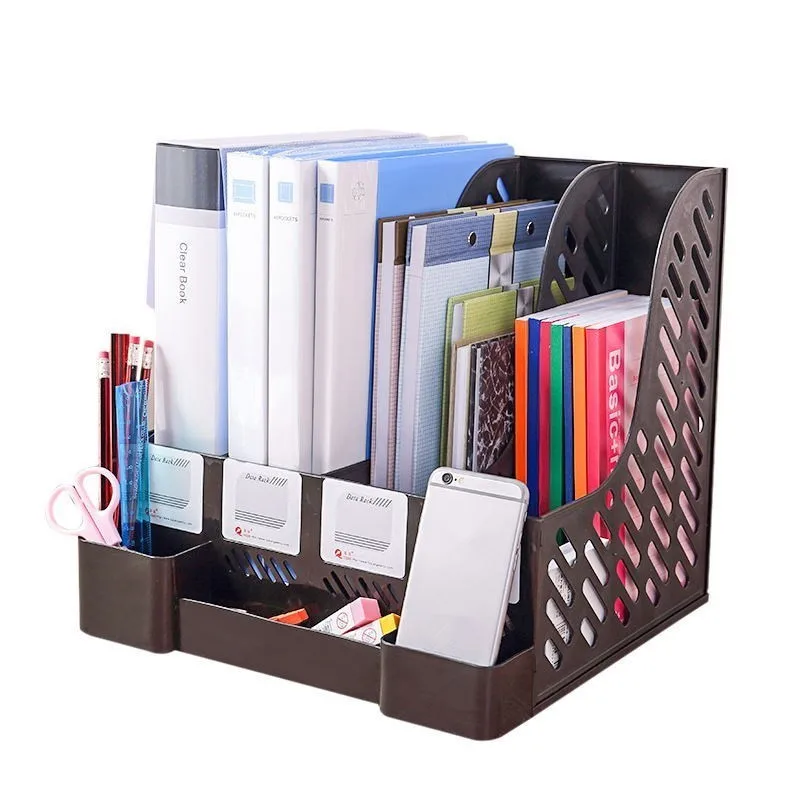 cheap Multifunction Plastic Book Holder Storage Organizer 4 Sections Divider File Paper Magazine Rack Holder Office Desktop Bookshelf