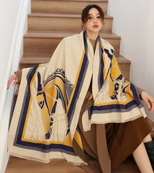 2022 Winter Scarf Cashmere lady Luxury Brand Print Pashmina Shawls Wraps Lady Warm Blanket Thick Bufanda Female Echarpe