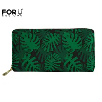 

FORUDESIGNS Long Wallets Leather Tropical Palm Tree Leaf Print Green Purses Cards Hold Coin&Phone Protable Fashion Classic Style