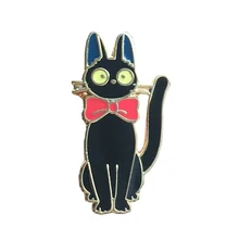 

Cute Animal Black Cat JiJi Enamel Lapel Pins Japanese Anime Fans Soft Enamel Metal Cloth Badges For Women 20mm Height