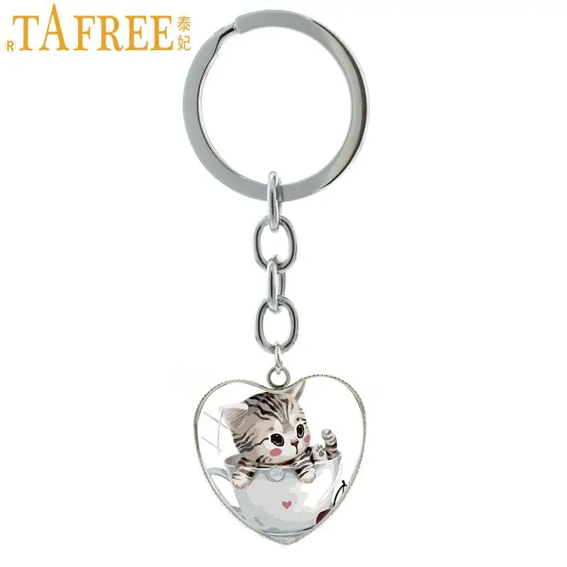 TAFREE активное домашнее животное брелок для ключей с котом кольцо из стекла