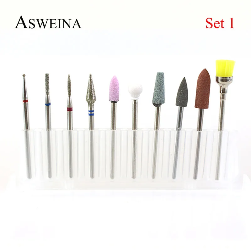 SET 1 ASWEINA 10 шт./компл. фрез для маникюра/педикюра электрическая машинка для маникюра, ротационных напильников из Фрезер для маникюра аксессуар кутикулы буровые инструменты - Цвет: SET 1