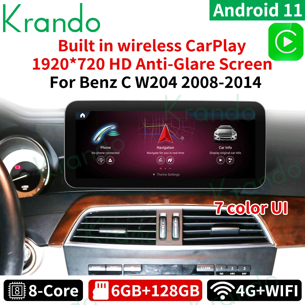Автомобильный радиоприемник Krando Android 11 0 10 25 6G 128G для Mercedes BENZ C W204 C180 C200 C220 2008-2014 NTG 4 5