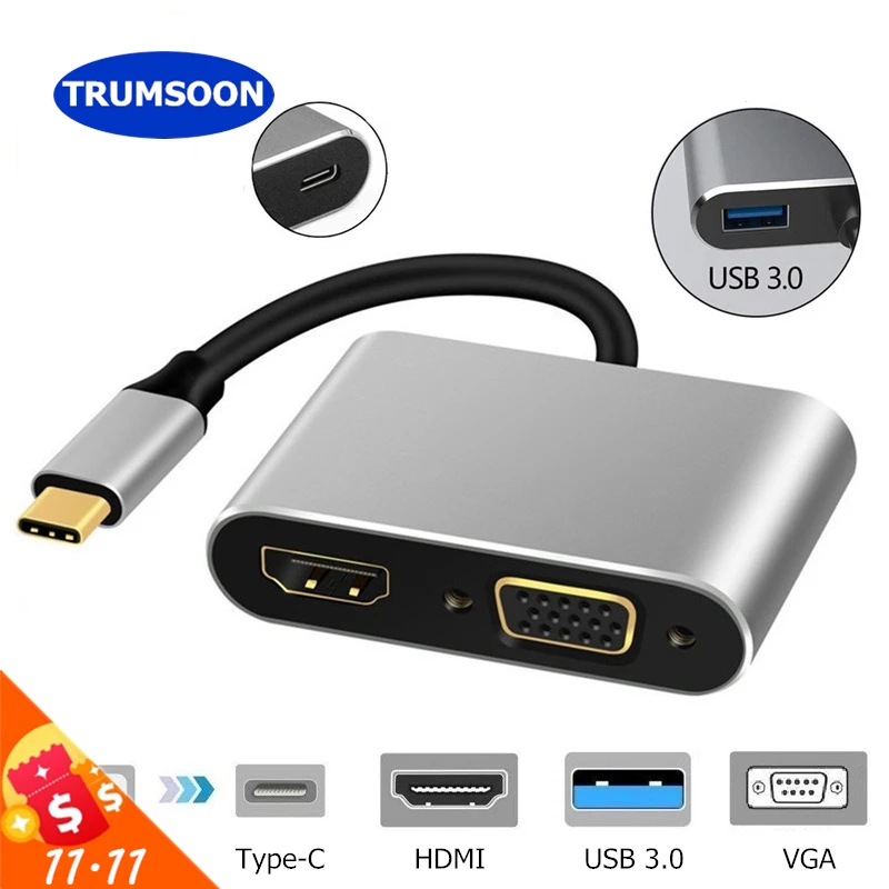 

Trumsoon Type-C to HDMI 4K VGA Adapter USB 3.0 USB-C Cable for MacBook Projector Samsung S9 Note9 Dex Huawei P20 Projector TV