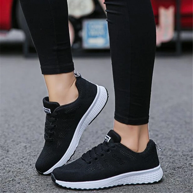 Zapatos planos de malla para mujer, zapatillas transpirables con cordones para mujer, para caminar para mujer, Tenis Femenino de moda para primavera y otoño|Zapatos planos de mujer| AliExpress