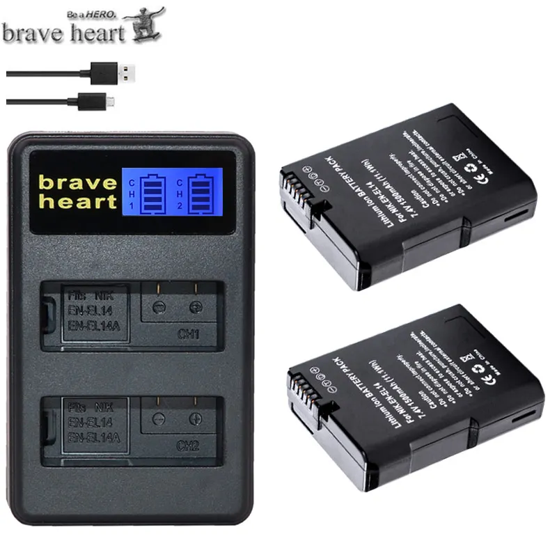 charger and 2battery 4xbateria EN-EL14 RU EL14 RU EL14a Батарея упаковке с открытыми порами+ двойной Зарядное устройство для Nikon D3100 D3200 D5100 D5200 DF P7000 P7100 P7200 P7700 P7800 - Цвет: charger and 2battery