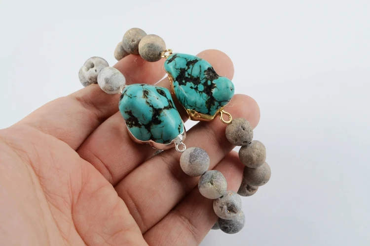 BOROSA Шарм Браслеты бирюзой синий Howlite камень, Соединитель 10 мм бисер браслет Натуральный камень Для мужчин и Для женщин браслет подарки G1931