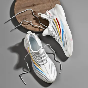 

2020 spring slip knitting informales Sneakers solid sale para Breathable Fashion shoe comfortable hot casuales sport mens white