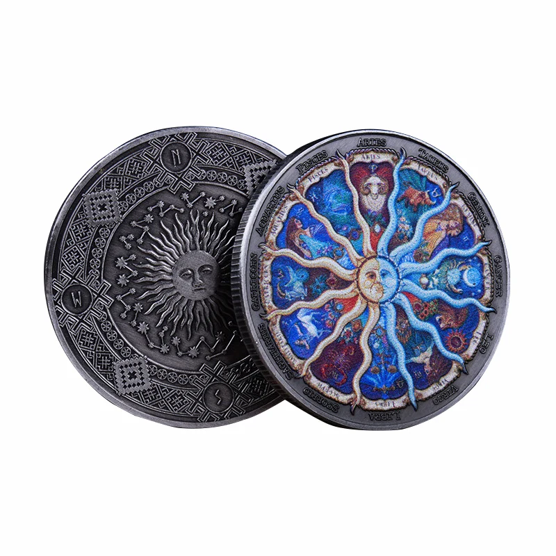 

45mm Colorful Twelve Constellations Luck Coin Sun Moon God Bronze Collectibles Metal Souvenirs Gifts