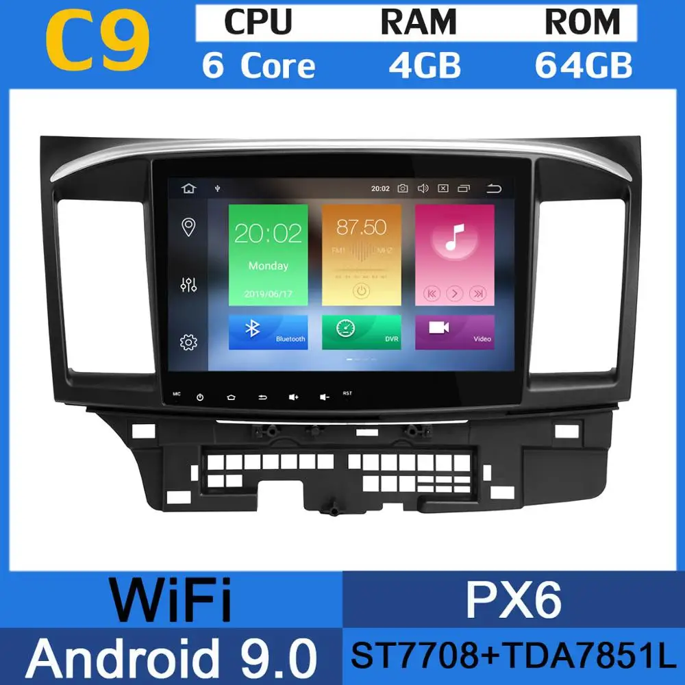 10," Android 9,0 PX6 4 Гб+ 64 ГБ Автомобильный DVD мультимедийный плеер радио gps навигация для Mitsubishi lancer 2008- DSP CarPlay стерео - Цвет: 6Core 4G RAM 64G GB