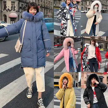 

Winter Clothing Women Outdoor Down Jacket Mid-Long Thermal Camping Hiking Down Coat Solid Windproof Coat Casual Loose Clothing