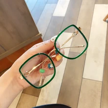 

Oversized Alloy Square Clear Glasses Vintage Green Orange Big Eyeglasses Female Transparent Elegant Shades Black Gray For Women
