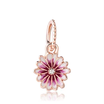 

5PCS Cheap Zinc Alloy Rose Gold Pendants Pink Enamel Daisy Flower Charms Beads for Women Fashion Bracelets Chokers Jewelry Gift