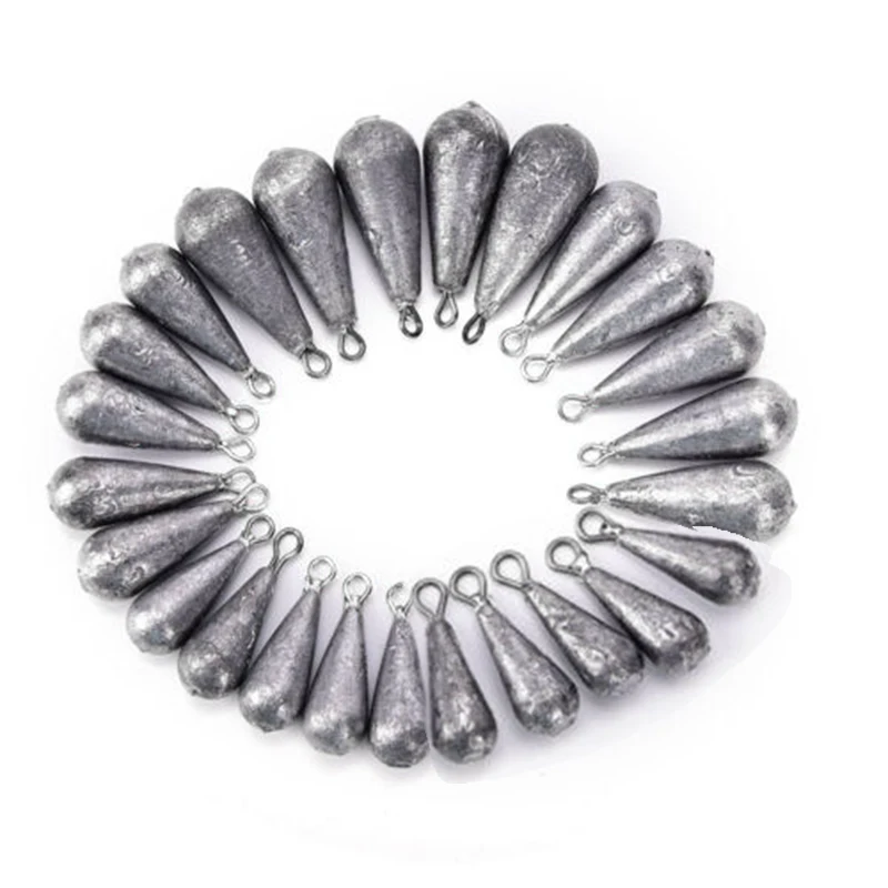 

50x 10G Weights Lead Sinker Water Drop Shape With Ring Fishing Hook Connector