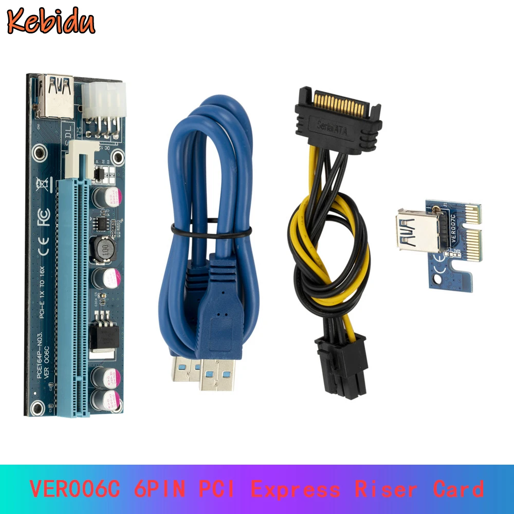 Кабель питания Kebidu SATA 15pin-4pin/6pin VER006 PCI-E 1X до 16X карта расширения 60 см USB 3 0