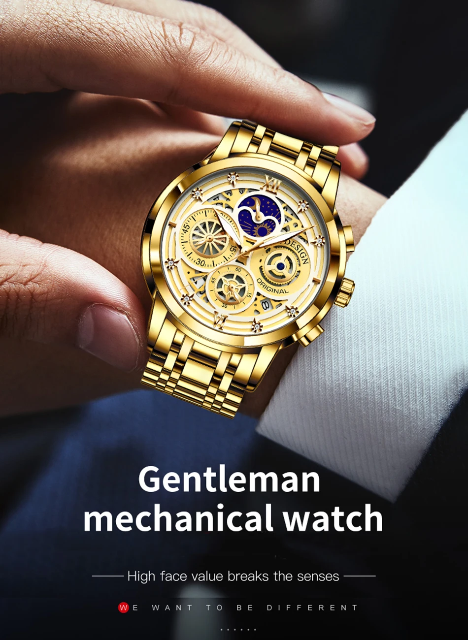 2021 New LIGE Sport Men Watch Top Brand Luxury Gold Stainless Steel Quartz Wrsit Watch Men Fashion Hollow Waterproof Chronograph