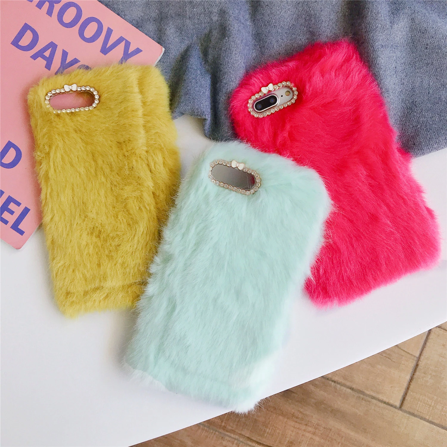 Woman Warm Plush diamond Phone Case For Huawei Y5 Y6 Y7 priem 2019 p smart Honor 20 pro v20 9x nova5 Furry Cute TPU Back Cover |