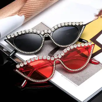 

Trending products 2020 Sunglasses women vogue Diamond Cat eye lady sun glasses luxury brand travel drive outdoor black glasses